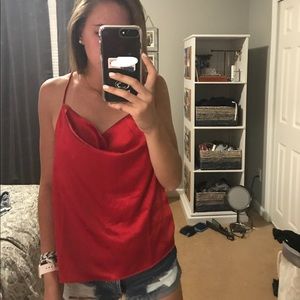 Red silk tank top